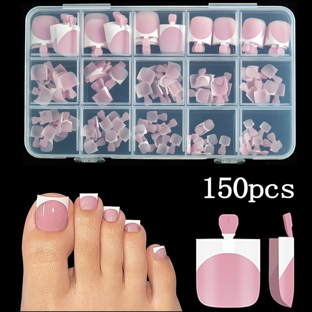TEMU 150pcs French Tip Press On Toenails For Women, Sharp Square Toenail Press Ons, Berry Pink Acrylic Toe Nail Tips With Pre- Primer And , Soft Gel False Toe Nails Extension, 15 Sizes