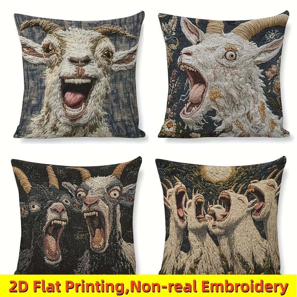 TEMU 2d Flat 4pcs, Funny Design Double Sided Print Throw Pillow Covers, , Home Decor, Zipper Closure, Suitable For Sofa Bedroom Living Room Decoration, Printed Design, No Embroidery, No Pillow Insert