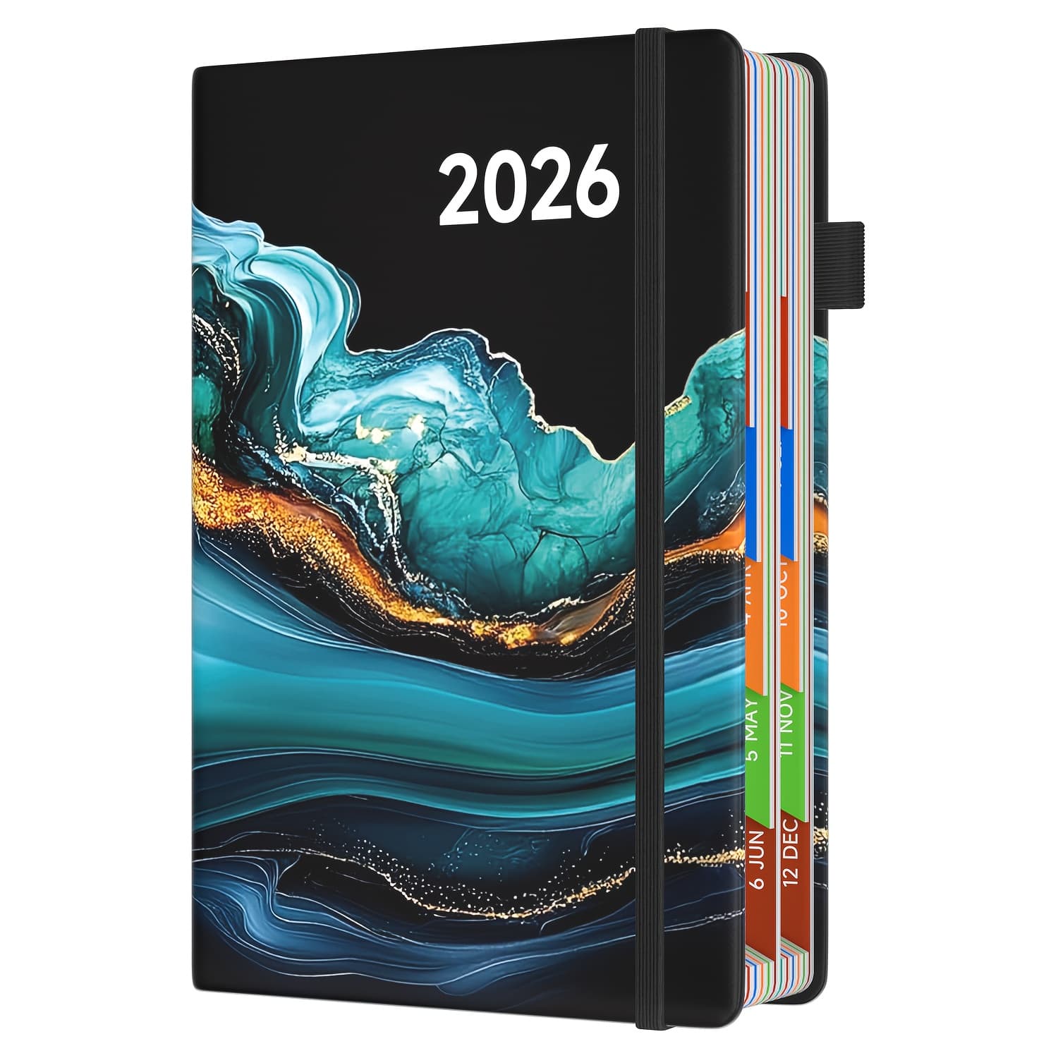 TEMU 1pc Diary 2026 Daily Planner A5 With Colorful Tabs, From 2026 To December 2026, Page A Day Appointment Book With Monthly View, Elastic Closure, Pen Loop, Back Pocket, (5.7" X 8.3")