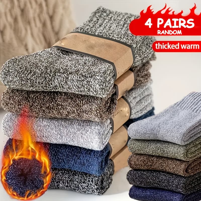 TEMU 4pairs Men's Thick Looped Winter Socks With Random Colors, Warm And Comfortable, Ribbed Cuffs Design, Suitable For Casual Or Cold