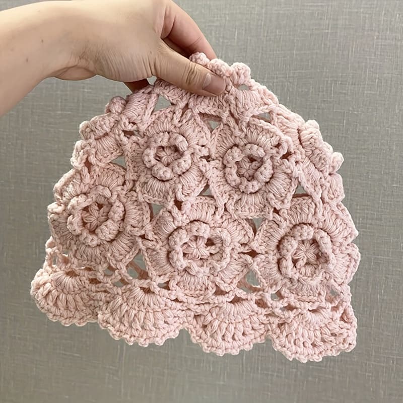 TEMU A Lady's Handmade Crochet Hat, Hollow And Breathable, Versatile Pullover Hat, New Hat, Beanie
