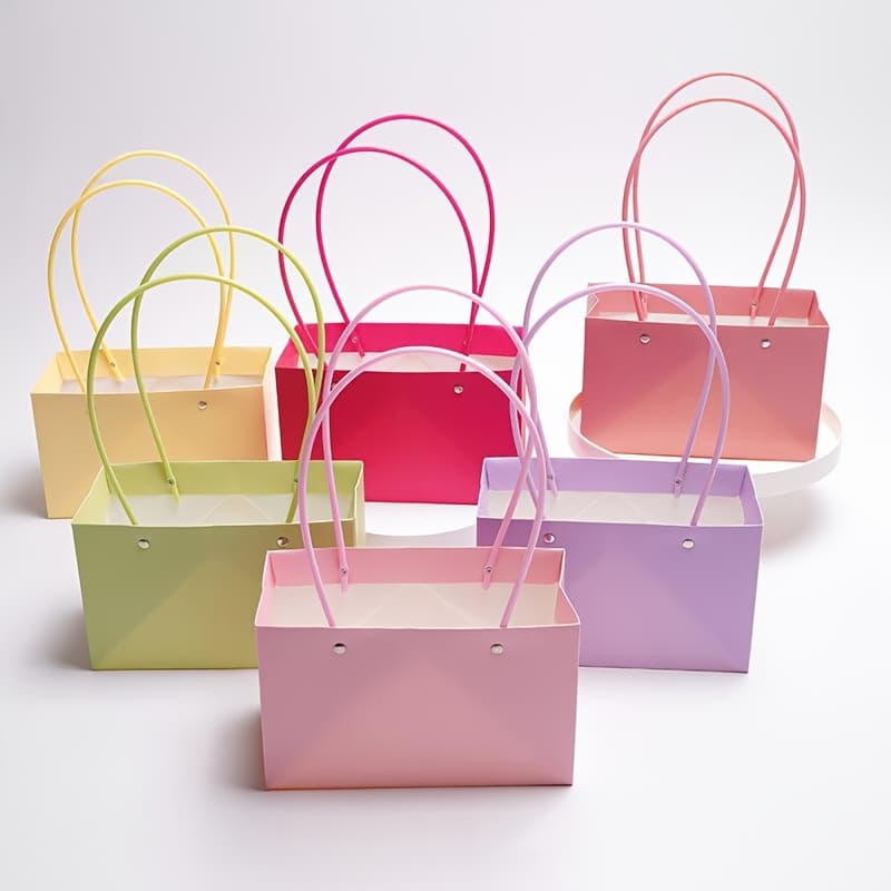 TEMU Gift For Her/him 6pcs Elegant Paper Gift Bags With Handles | Floral Arrangement Boxes In , Yellow, Purple, Green - Perfect For Weddings, Birthdays, , Day Gifts | Decorative Gift Bags