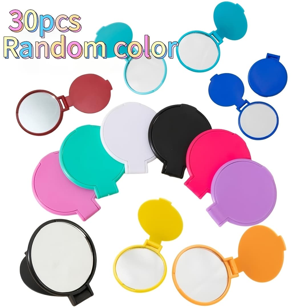 TEMU 30pcs Mini Folding Travel Makeup Mirror, Round Portable Pocket Mirror, Suitable For Women And Girls, Desktop Installation, Portable And Lightweight, Random Colors