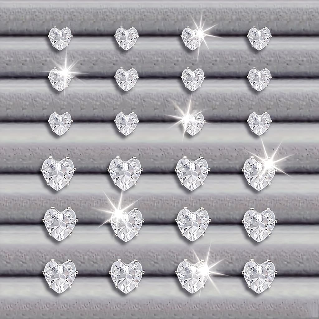 TEMU 24pcs Elegant Heart-shaped Synthetic Zirconia Stud Earrings, French Exquisite Women's Versatile Ear Jewelry, Daily, Party And Date Matching Additions, Perfect Valentine's Day Gift