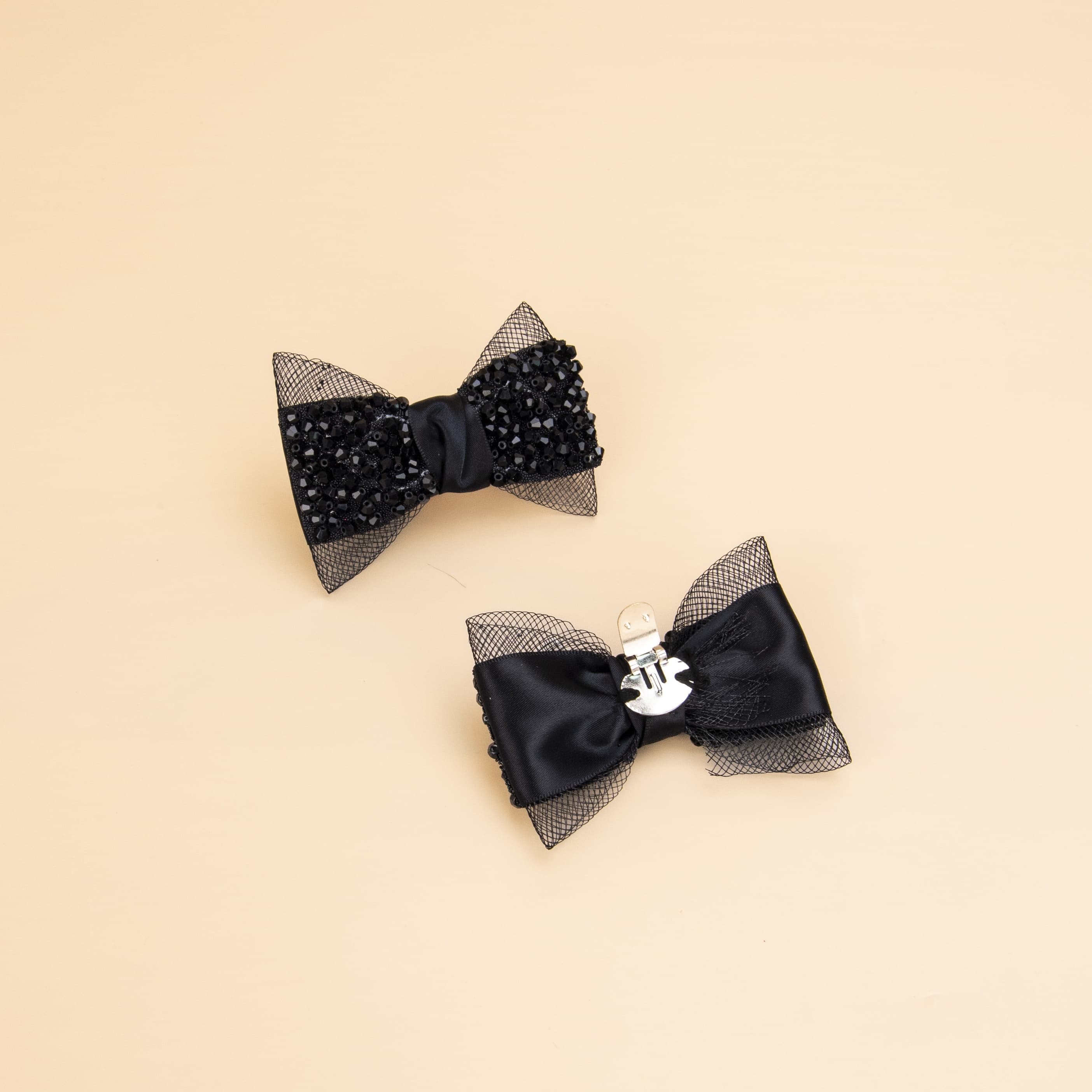 TEMU 2pcs Elegant Black Bow Shoe Clips, Handcrafted Beaded Nylon Elastic Folding , Accessory For Wedding Performance Formal Events, Formal Event Accessories | Shoe Accessory | Beaded Detailing