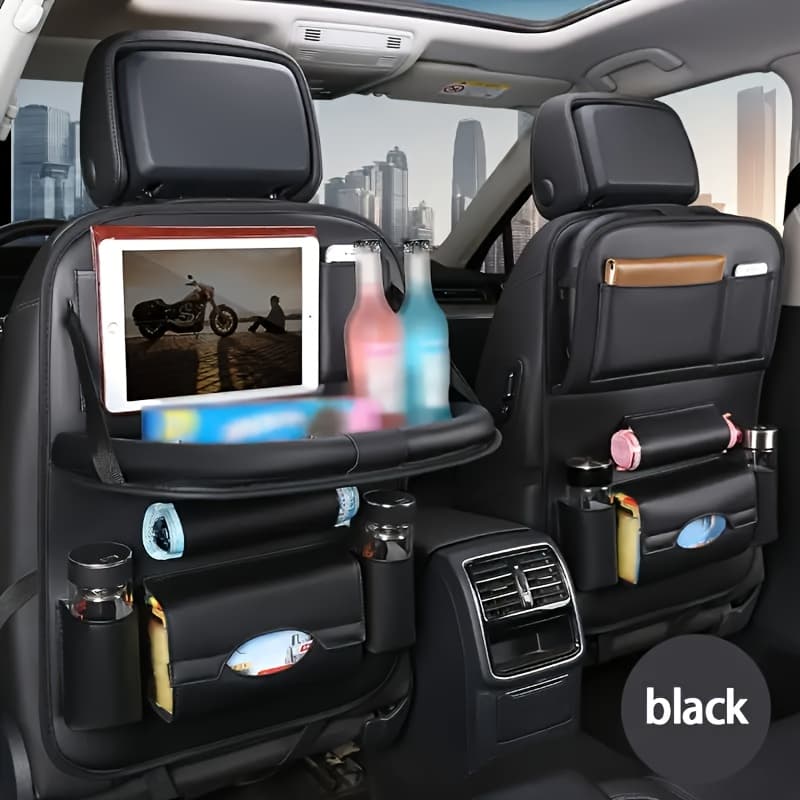 TEMU 2pcs Car Rides With This Back Seat Organizer - Includes Foldable Table Tray, Kick Mats, Tissue Box, Cup Holder, Umbrella Holder, Laptop Table & Car Eating Tray