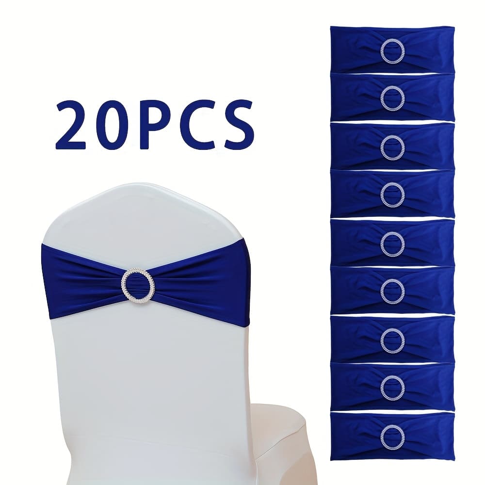 TEMU 20pcs Per Pack. Treasure Blue, Elastic Bow, Chair Back Decoration, Chair Straps, Hoop Straps, Suitable For Decorating Wedding And Banquet Chairs