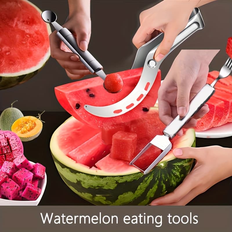 TEMU 3pcs Stainless Steel Watermelon Slicer Watermelon Slicer Watermelon Fruit Divider Watermelon Baller Tool Eating Tool