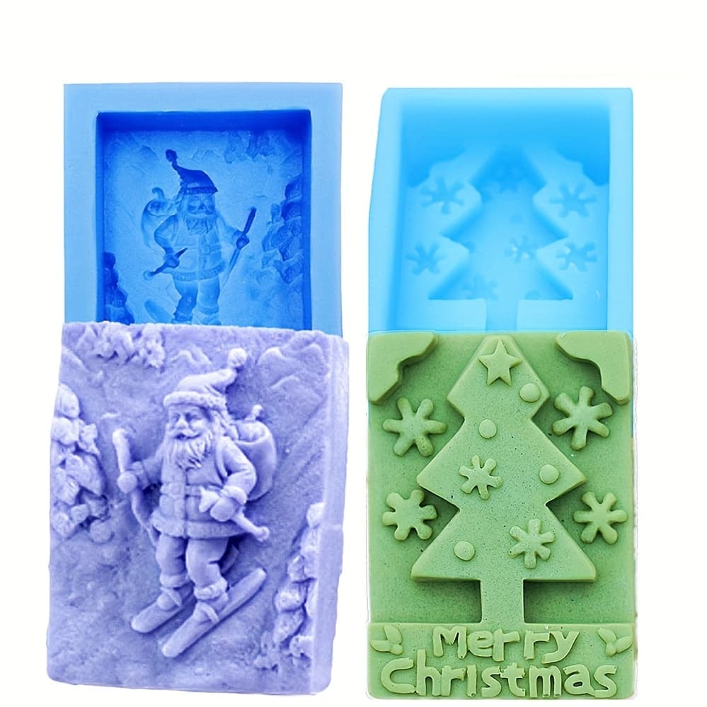 TEMU Set Of 2 Silicone Molds For Christmas, Featuring Shapes Of Santa Claus And A Christmas Tree, Perfect For Crafting Gifts - Supplies For Soap Making