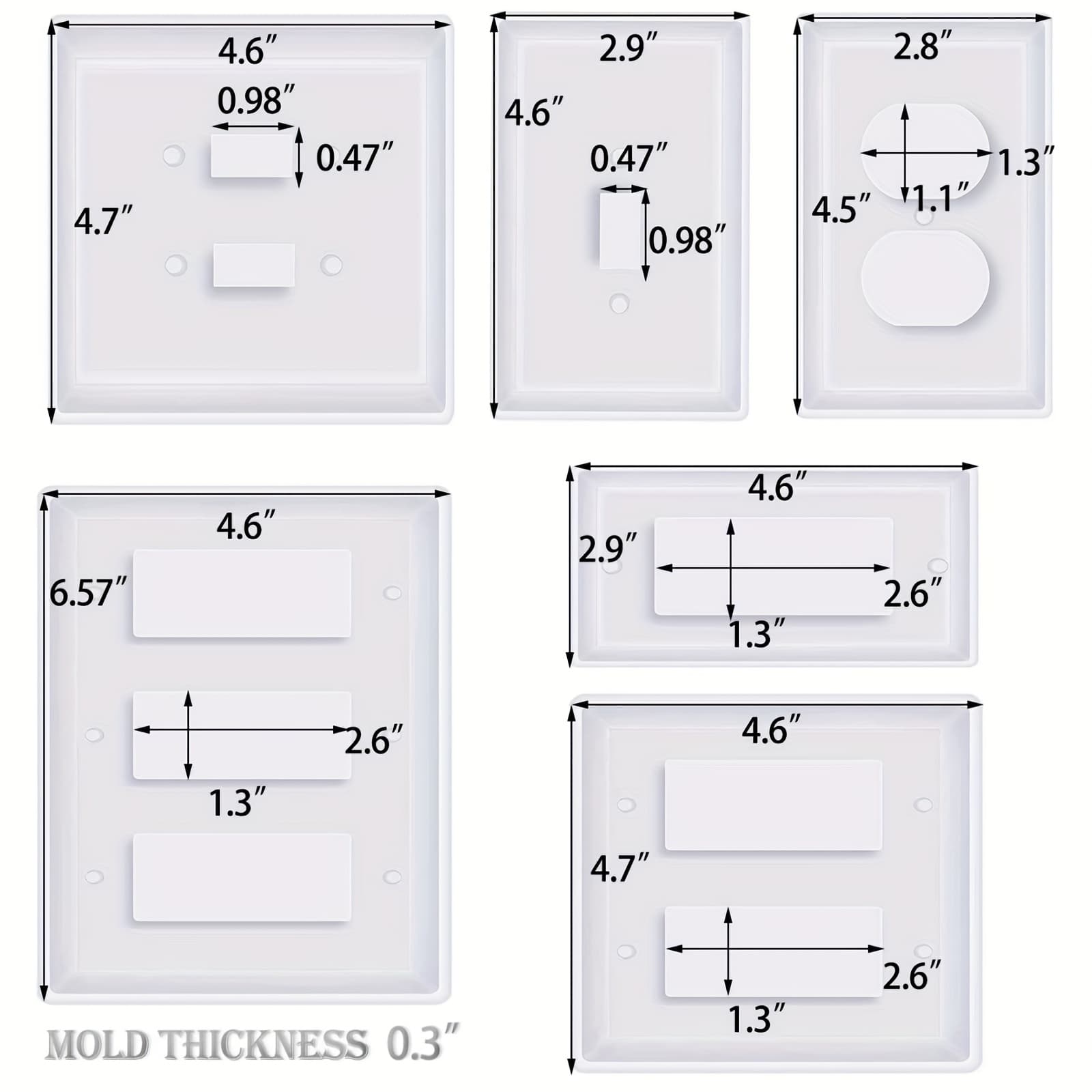 TEMU Light Switch Cover Resin Molds, 6pcs Switch Plate Covers Silicone Molds Standard Switch Socket Panel Epoxy Molds For Resin Casting Diy Switch Covers Crafts Home Decor