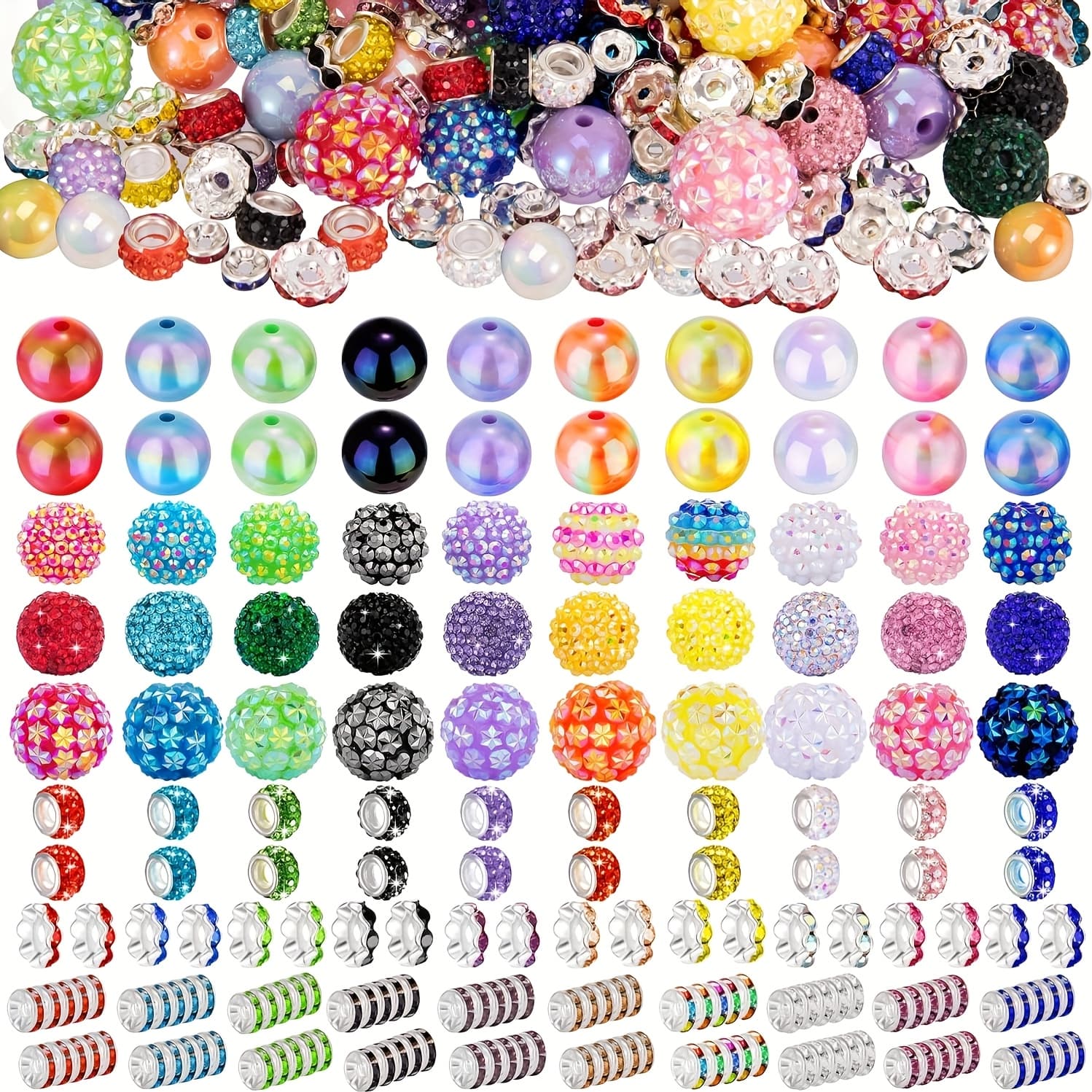 TEMU 200pcs Beads For Pens Making, Included Rondelle Spacer Bead And 16/20mm Bubblegum Beads Mixed Crystal Resin Chunky Beads Sugar Beads For Beadable Pens Supplies Keychains Craft
