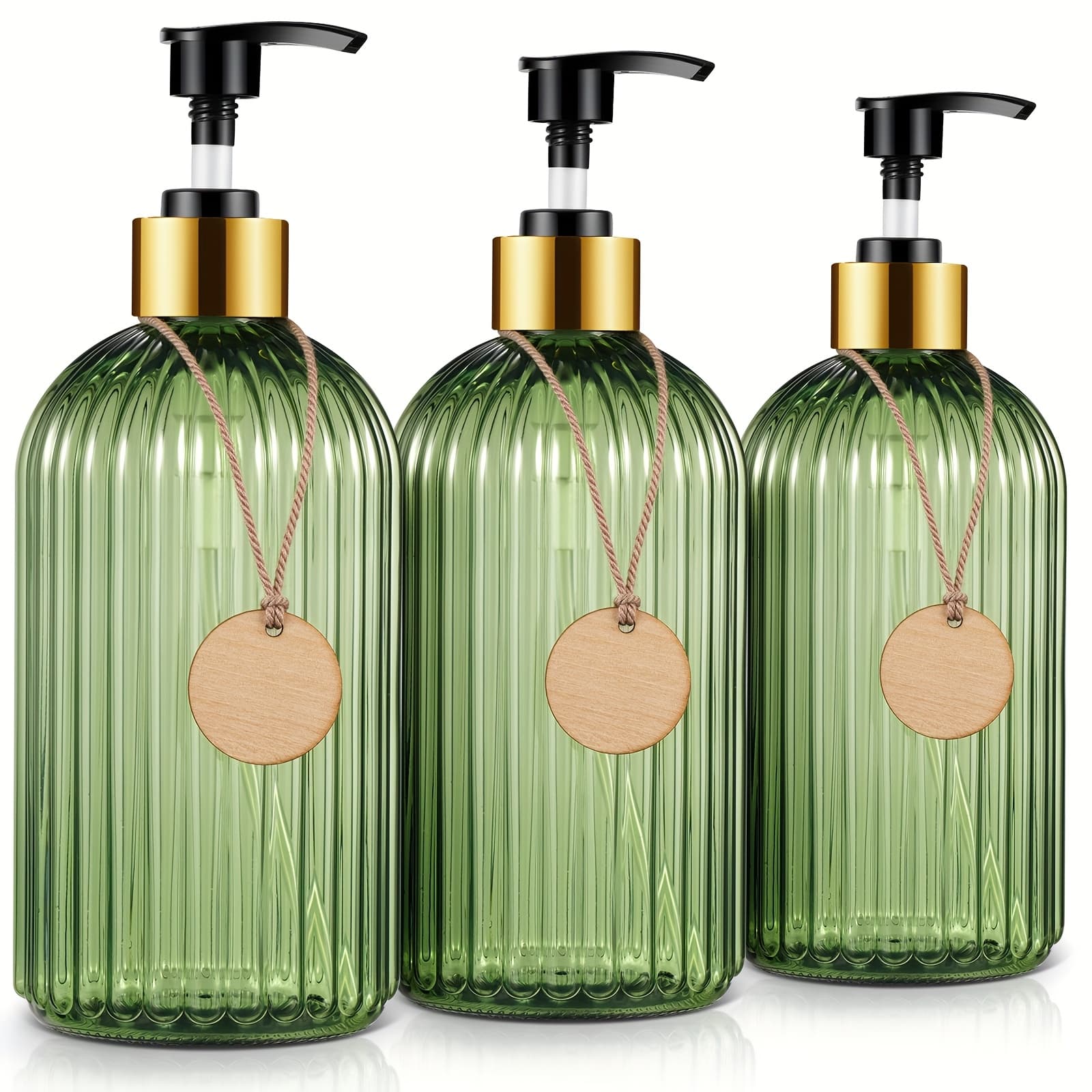 TEMU Gaonly 16.9oz Refillable Shampoo And Conditioner Dispenser Bottles - Set Of 3 Empty Shampoo Conditioner Body Wash Dispenser With 3 Labels Golden Pump Or Pumps (transparent Green)
