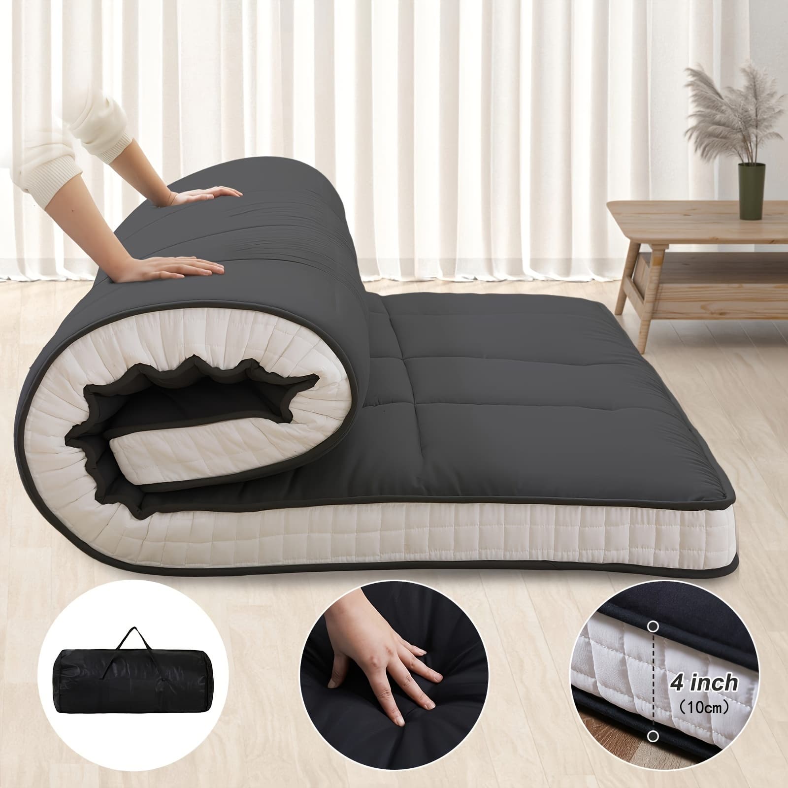 TEMU Lilypelle Memory Foam Twin Mattress, Foldable & Portable Floor Mattress, Washable Sleeping Mat For Home, Camping, Travel & Guest Bed