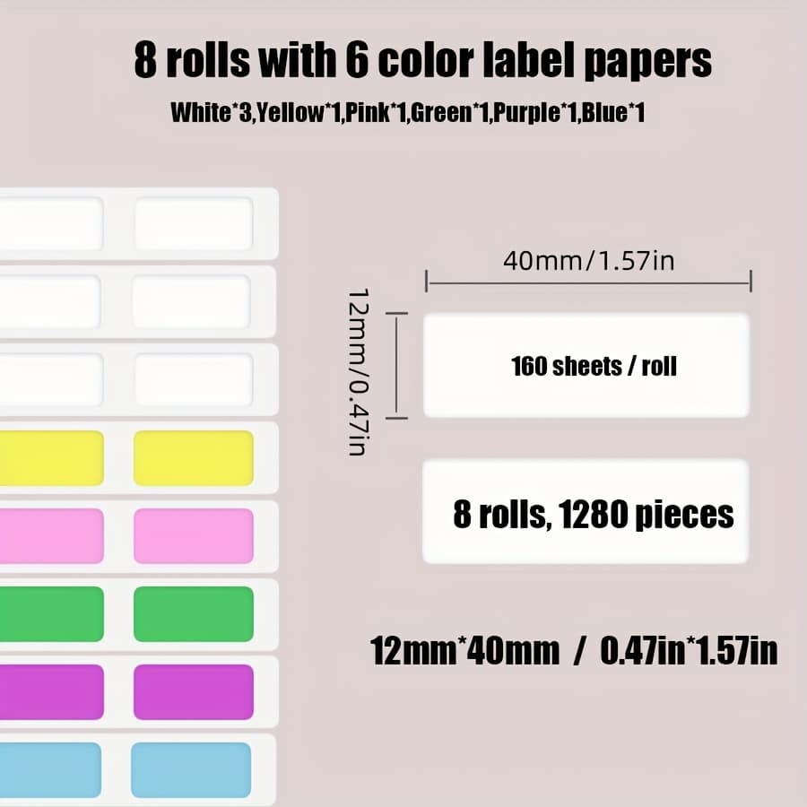 TEMU Of 6-color Thermal Label Stickers, 12mm * 40mm, Compatible With D30/p15 Thermal Printers, Waterproof, Oil Resistant And Tear Resistant, Suitable For Daily Storage Identification