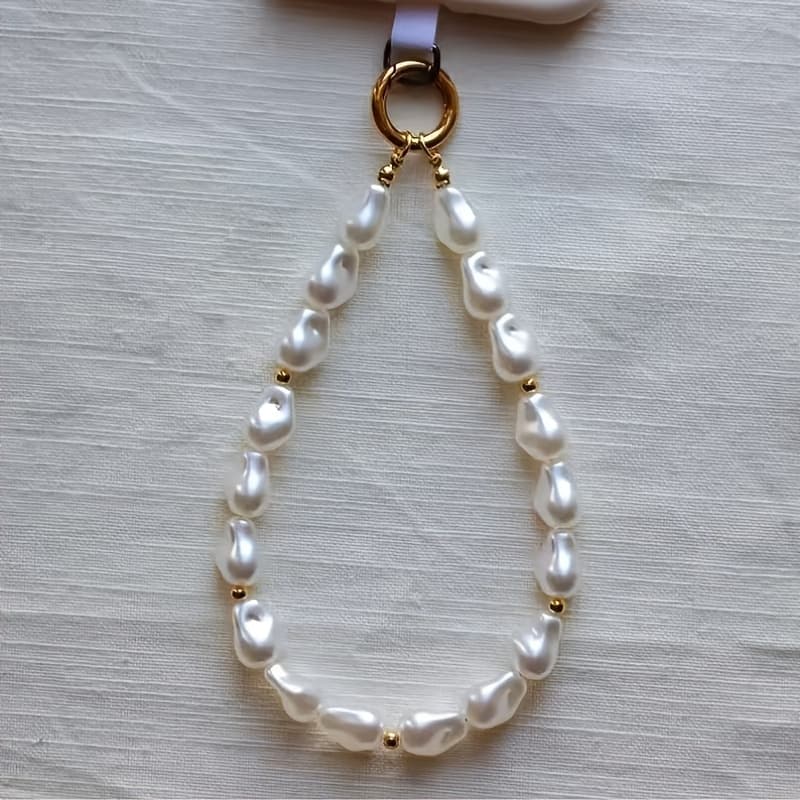 TEMU 1pc Baroque Irregular Pearl Phone Lanyard, Baroque-style Irregular Pearls , Each Pearl Is Irregular To Showcase Unique , Convenient For Hanging On Phone Cases Or Wrists, Decorative And Practical,