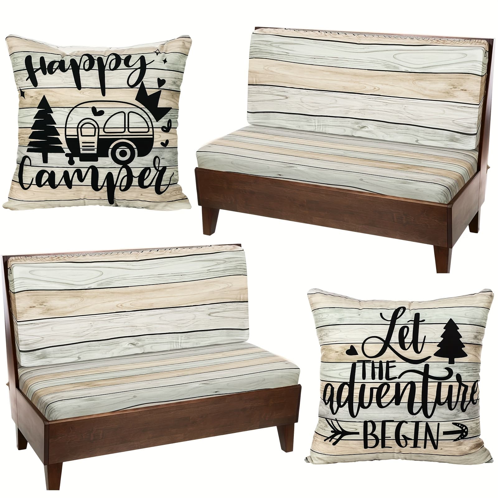 TEMU 2 Set Rv Dinette Cushion Covers - Stretch Cushion Slipcover, Washable Couch Cover Replacement For , 2 Pillowcase, 2 Backrest & 2 Bench Covers