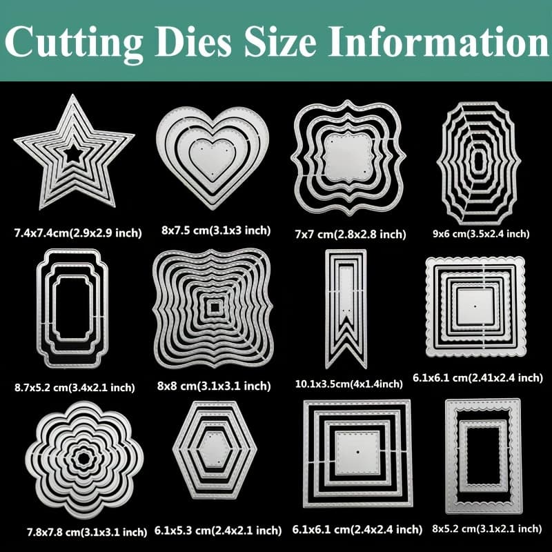 TEMU 12pcs/set Nesting Frame Die Cuts For Card Making, Shape Metal Cutting Dies, Scrapbooking Paper Craft Mould, Embossing Tools, Scrapbooking Supplies
