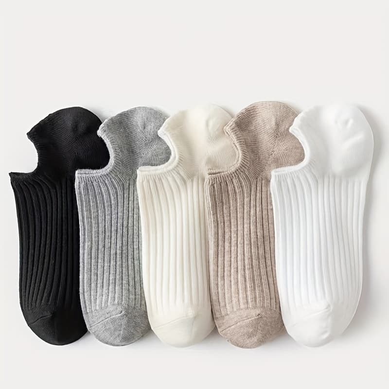 TEMU 5 Pairs Of Japanese And Korean Spring/autumn Women's Invisible Short Socks, Black And White Solid Color Versatile Comfortable Soft