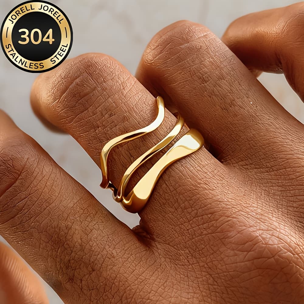 TEMU High-quality Stainless Steel Hypoallergenic Golden , Anti-fading, Easy And Elegant, Suitable For Daily Wear Or Party, Fashionable Women's Ring, Jewelry Accessory, And An Exquisite Gift For Women
