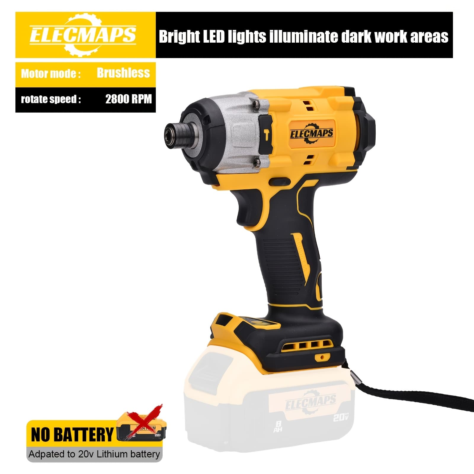TEMU Brushless Impact Screwdriver For 20vbatteries 2800 Strong Torque Tool With Led Work Light Suitable For Home Renovation