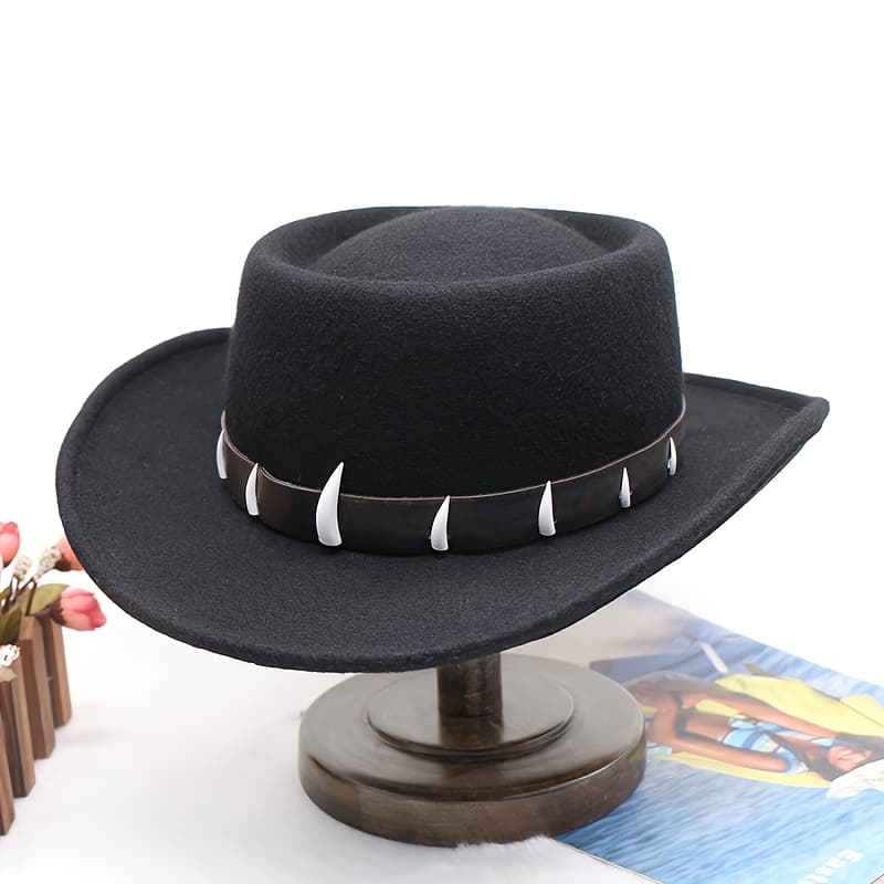 TEMU Vintage Style Black Felt Hat For Men With A Belt Decoration, Perfect For Rock And Jazz Parties, Street Wear, Or As A Birthday Present