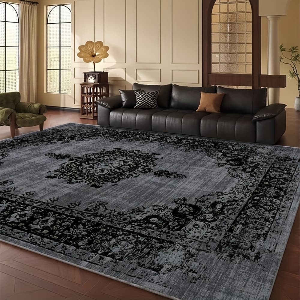 TEMU Velvet Floral Print Carpet: , Low-pile & Machine Washable. Perfect For Living Room, Bedroom, Office, Cafe. Non-slip, , Geometric Pattern.