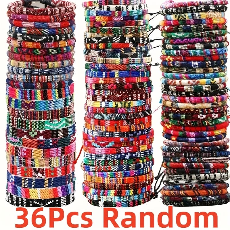TEMU 36/72pcs Random Ethnic Style Handmade Adjustable Hand Rope Woven Wristband Set - For Women's And Men' Wear, Holiday Gift & Party Accessory