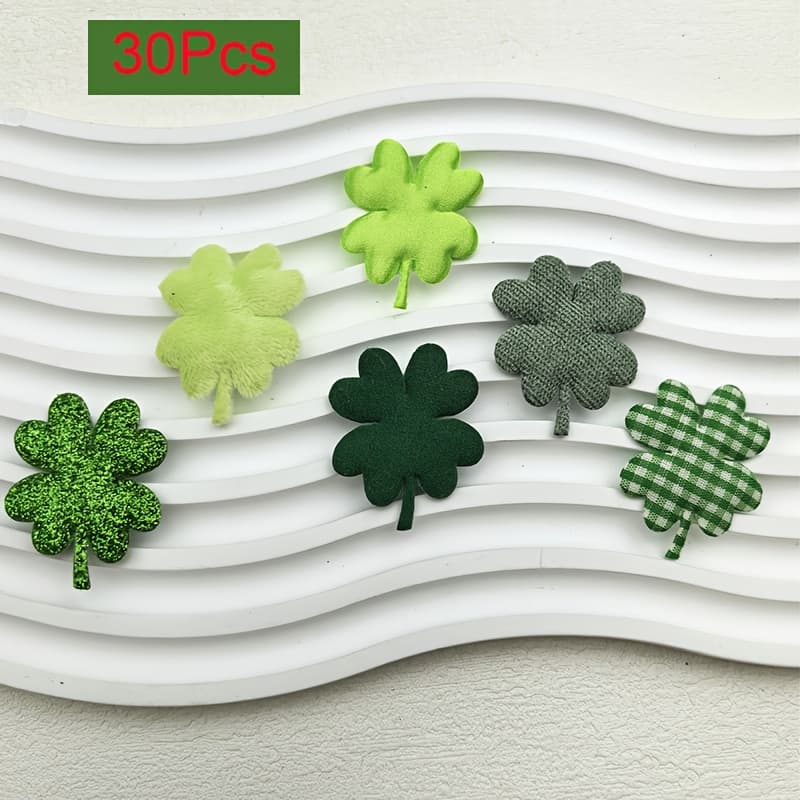 TEMU 30pcs Green & Glitter Clover Appliques, Double-sided, Diy Crafts, Pet Accessories, Shoe & Hat Embellishments, 's Day Decor, Clover Patches For
