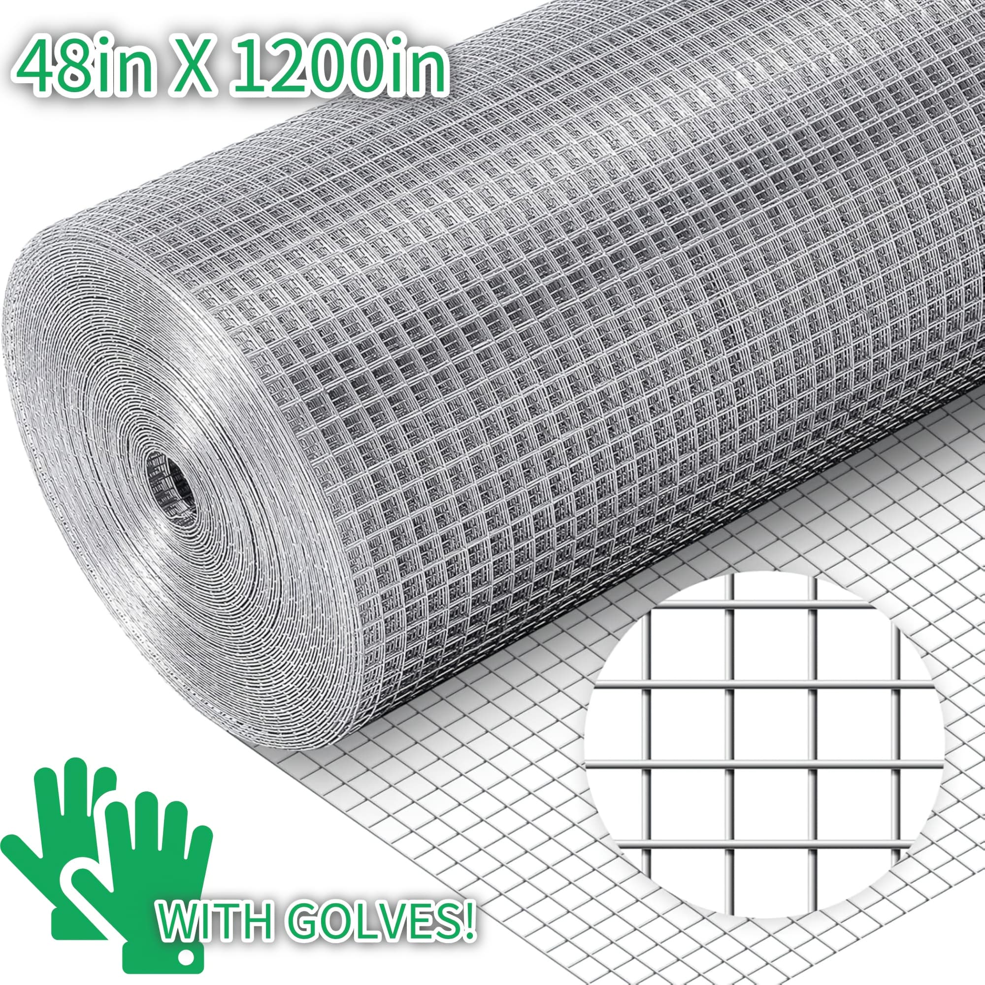 TEMU 1/2 Inch 48in X 100ft 19 Gauge Square Hardware Cloth Farm Fencing With Gloves, Garden Fencing, Cat Window Screens, Vegetable Garden And Protective Netting