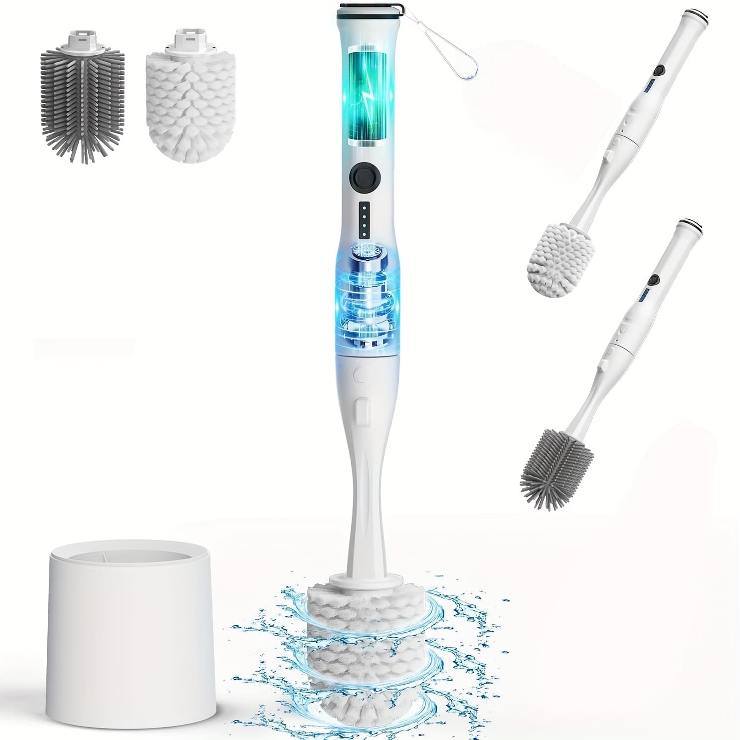 TEMU 9-in-1 Electric Toilet Cleaning Kit With Brush Holder, Featuring Replaceable Nylon And Silicone Brushes, Along With 6 Disposable Cleaner Brush Refills
