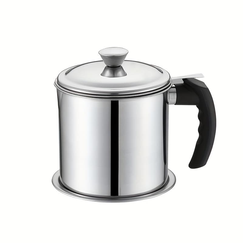 TEMU Stainless Steel With Strainer, 47.34oz Oil Storage Pot With Lid, Safe Pouring Handle Kitchen Accessory For Cooking Oil Filtration And Storage