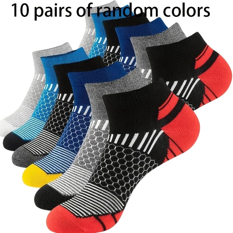 TEMU 10 Pairs Of Men's Sports Socks, Low-cut Breathable Summer Sports Casual Socks, Sweat-absorbing Unisex Design, Random Colors