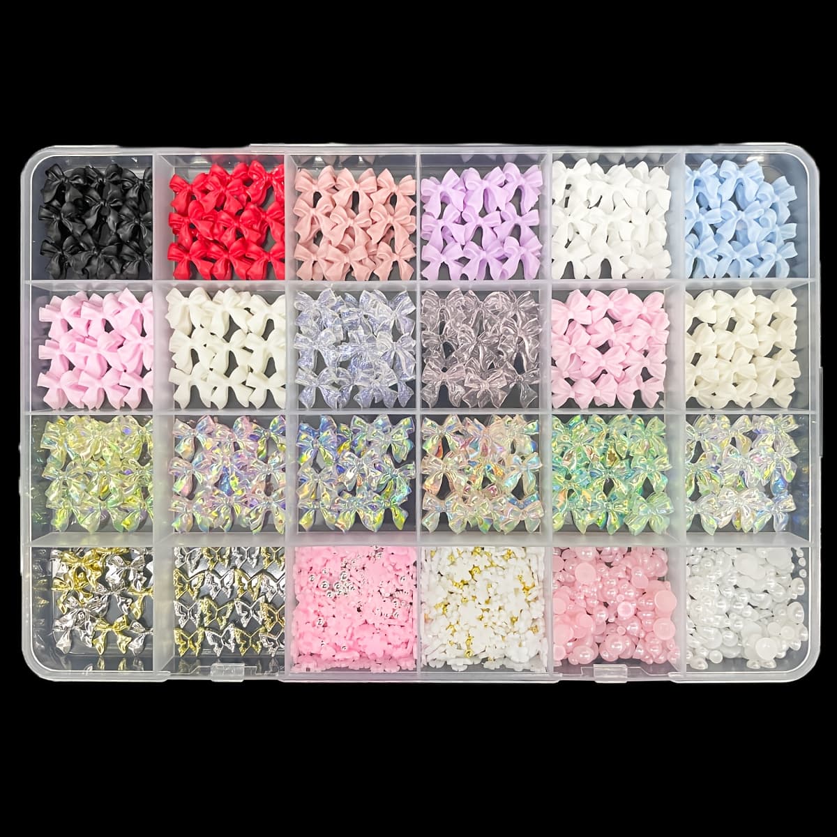 TEMU A Box Of Nail Resin Ribbon Bows With White And Pink , Small Flowers, And Steel Beads, Suitable For Nail Art, Scrapbooking, And Phone Case Diy, Ideal As A Gift