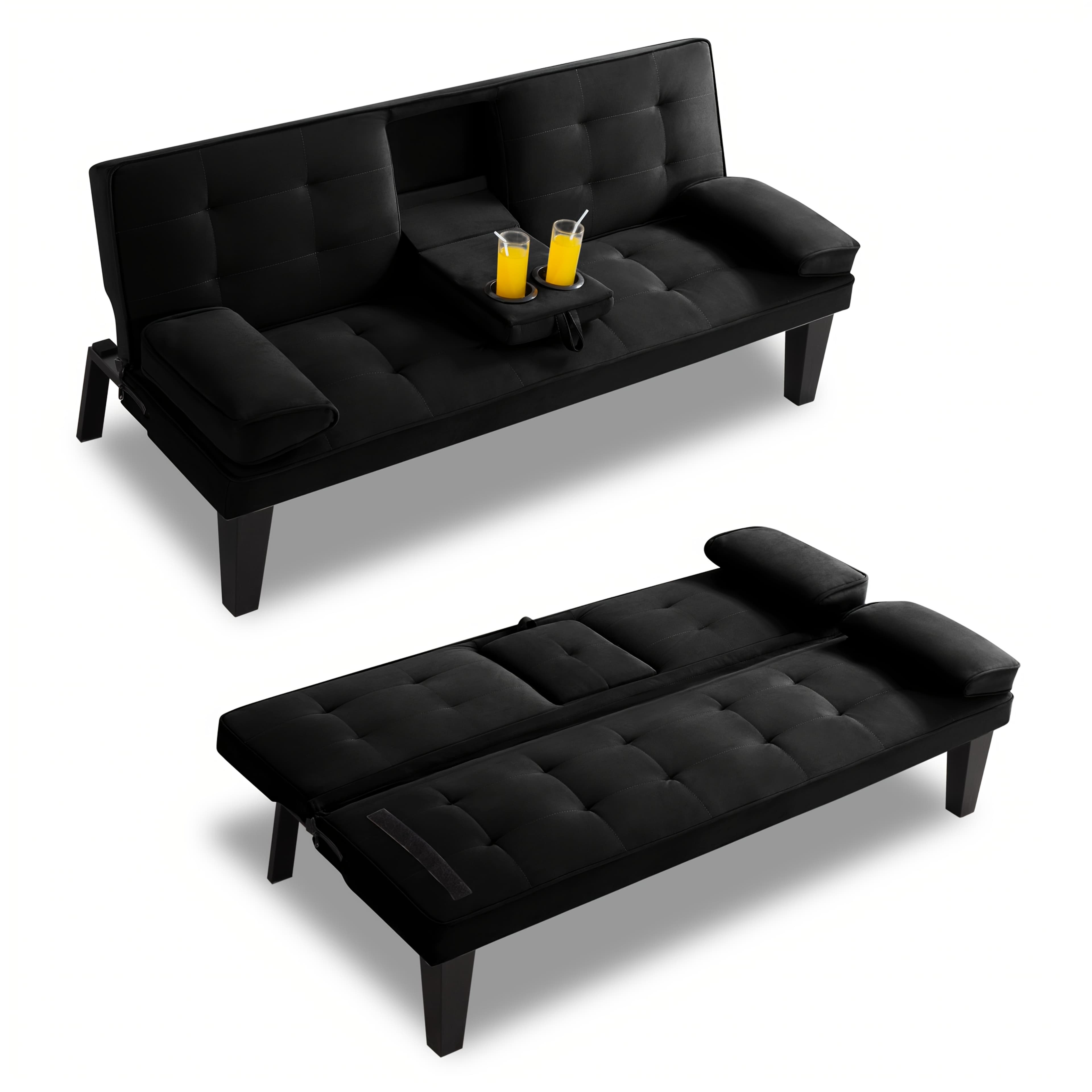 TEMU 65 Inch Modern Foldable Sofa Bed, Adjustable Lounge Chair With Detachable Armrests And 2 Cup Holders For Double Occupancy Room, Convertible Into A Bed