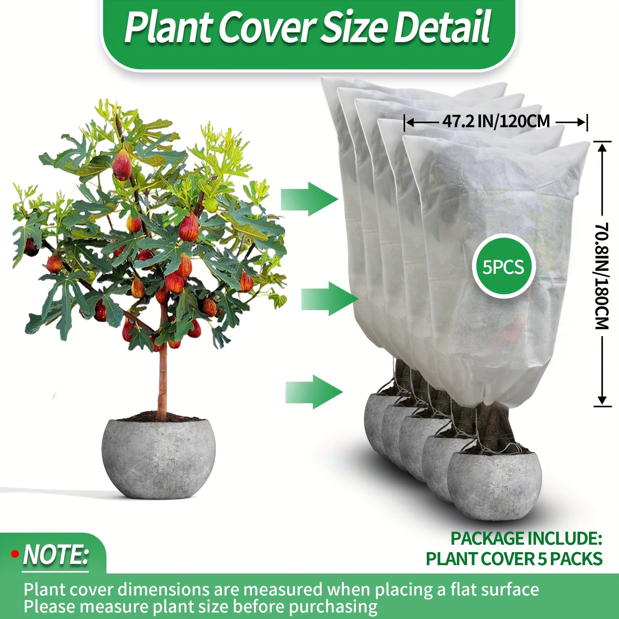 TEMU 5pack 2.2oz Plant Covers Freeze Protection, Cloth, Reusable Frost Blankets, Tree Cover Drawstring Bags For Outdoor Fruit Potted Shrub Season Extension (31.4*39.3, 39.3*47.2, 47.2*70.8)inch