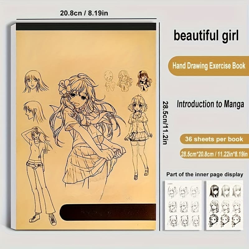 TEMU Anime Beginner Sketchbook - Pre-drawn Female Character With Eyes, Ponytail, And Bun Hairstyle - Practice Portrait, Hairstyle, Comic Art - Ideal For Anime Artists, Comic Fans