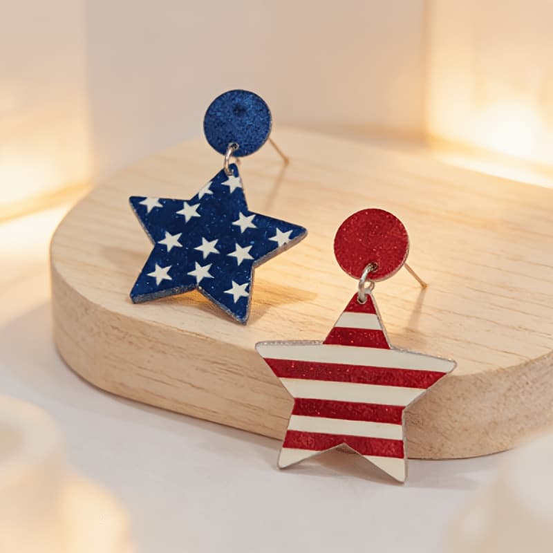 TEMU A Pair Of American Earrings, Sparkling Pink Asymmetrical Star Stripe Flag Earrings, Day Party Accessories