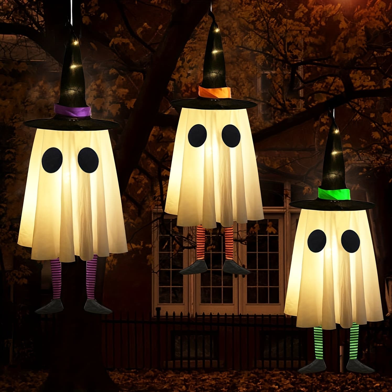 TEMU Set Of 3 Halloween Hanging , Halloween Decorations Outdoor Hanging With Witch Hat, Glowing Witch Hat Lights, Halloween Decor For Yard Patio Garden Tree Outside(3 Lighted)