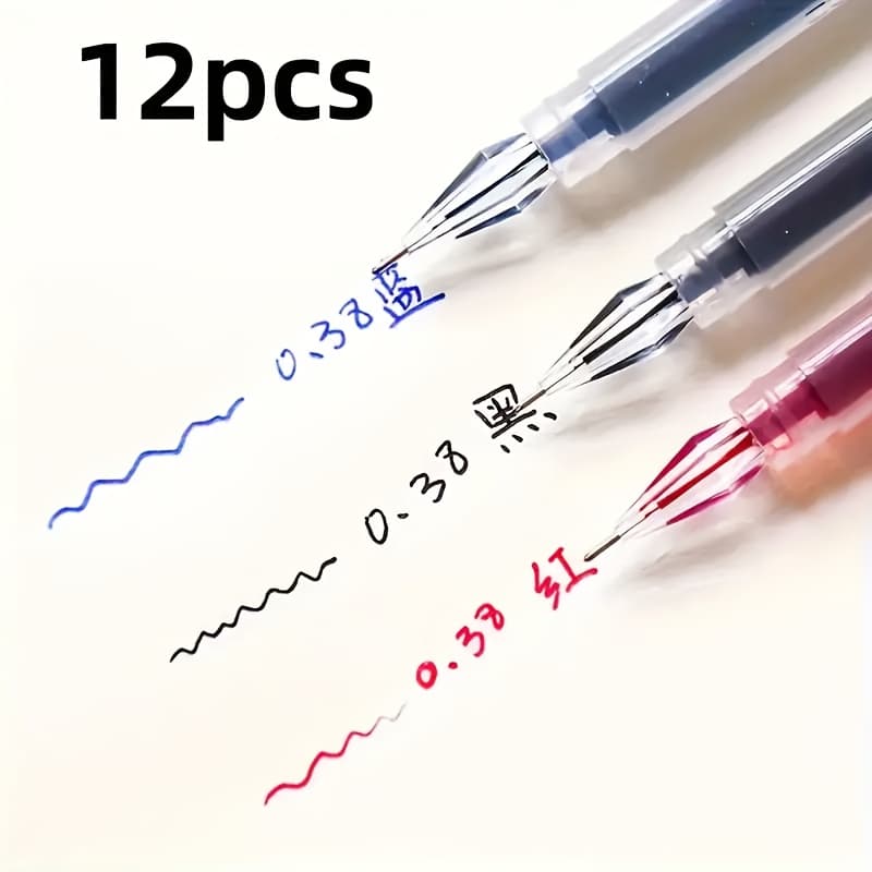 TEMU 12-pack Gel Pens, 0.38mm Fine Point, High Capacity, Smooth Writing, Suitable For Office And School Use