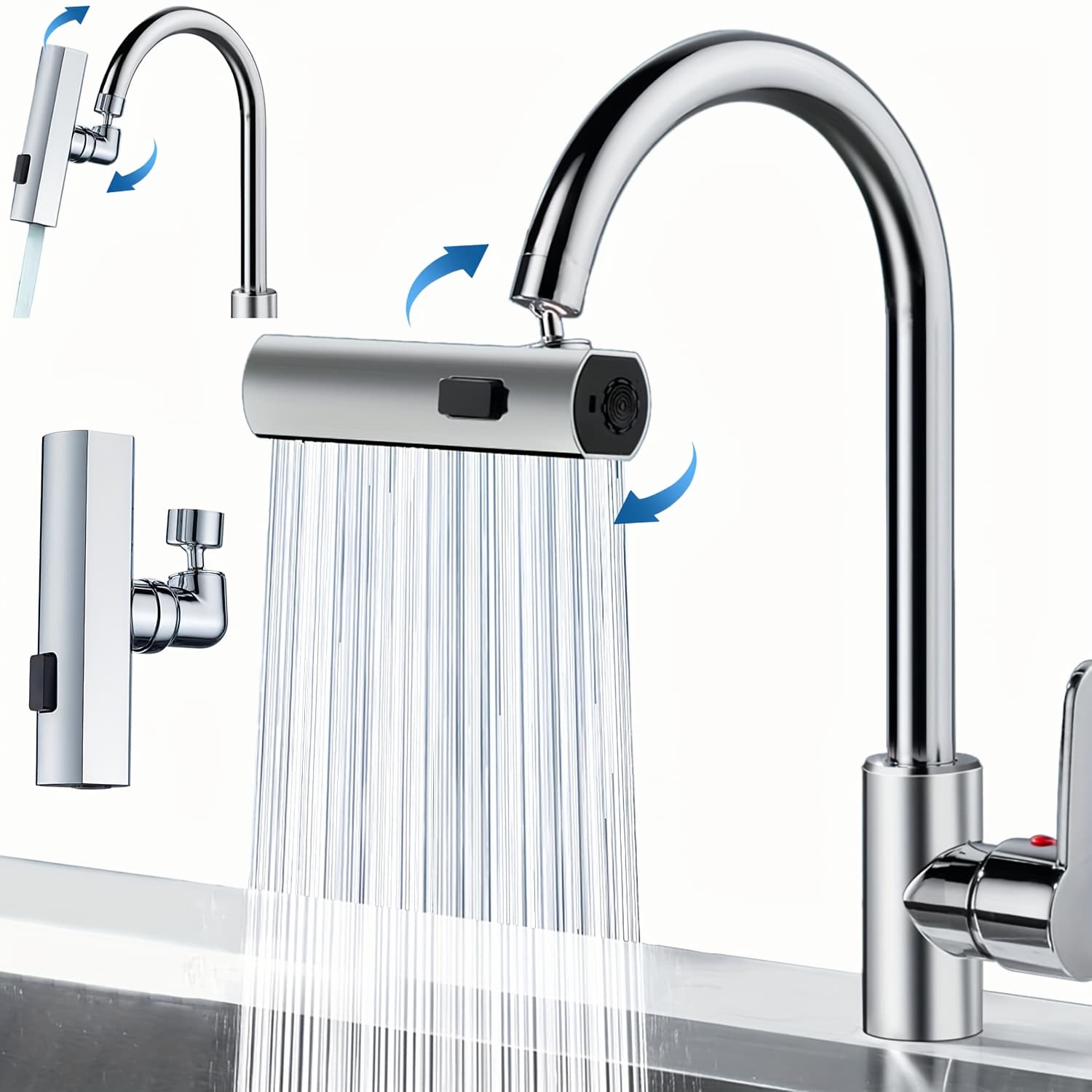 TEMU 1 3- Faucet, Sprayer, 304 Stainless Steel, , Easy Countertop Installation, No Power Required, Includes Installation Accessories