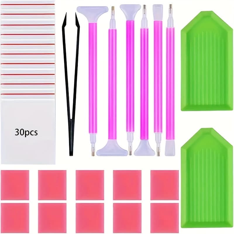 TEMU 49pcs Diy Diamond Painting Tool Kit, Includes 5d Diamond Painting Tools: Diamond Pen, Tweezers, 10pcs Of Wax Clay, Plastic Tray, 30 Bags, For Diy Art Crafts