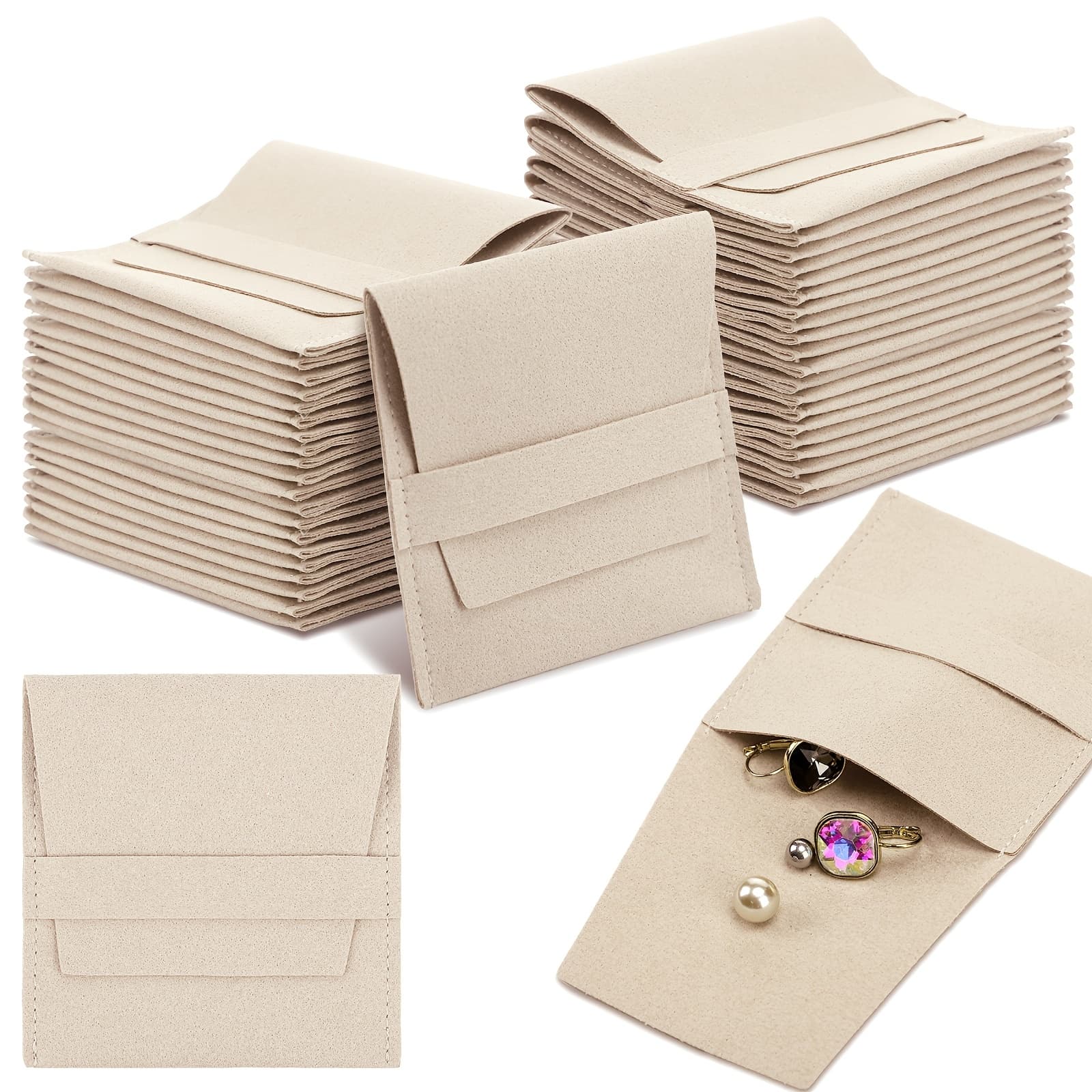TEMU Set Of 40 Microfiber Pouches Measuring 8 X 8 Cm, Ideal For Packaging. Gift Bags For Bracelets And Necklaces