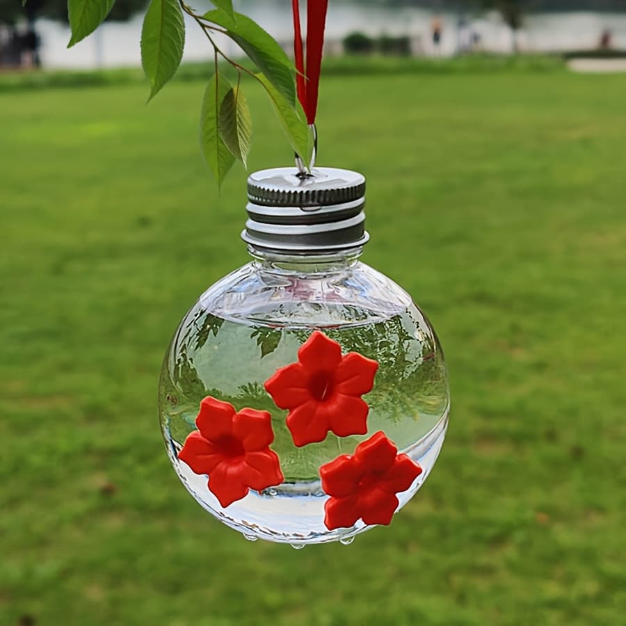 TEMU 2pcs-pet Hummingbird Feeder Drinking Fountain, Round Flower Shape, 3 Hole Design, Durable Plastic