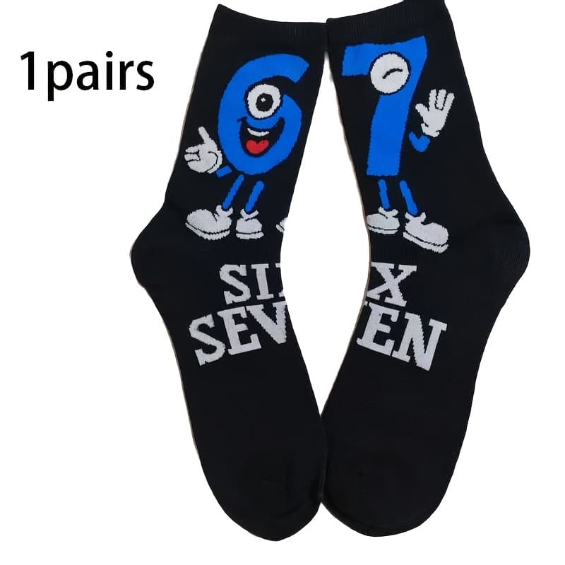 TEMU 1/3/5 Pairs Of Men's Mid-tube Socks 67 Digital Pattern Trendy Fashion Hip-, Suitable For Men And Women