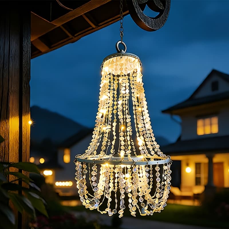TEMU Solar-powered Hanging Acrylic Crystal Chandelier - Long-lasting Battery, Outdoor Decorative Lantern For Garden, Patio, Yard, Gazebo, Wedding, Party, Christmas Decor | Ideal Gift