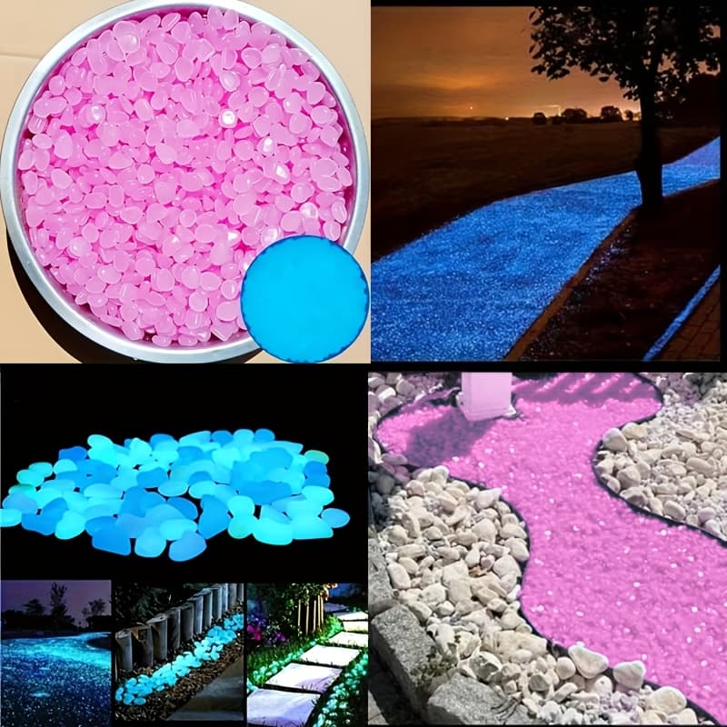 TEMU 500/1000/2000pcs Glow In The Dark Rocks | Solar Powered Blue Outdoor Garden Pathway Stones, Non-toxic Glowing Pebbles For Yard Walkway Decor, Landscape Lighting Stones 0.4in
