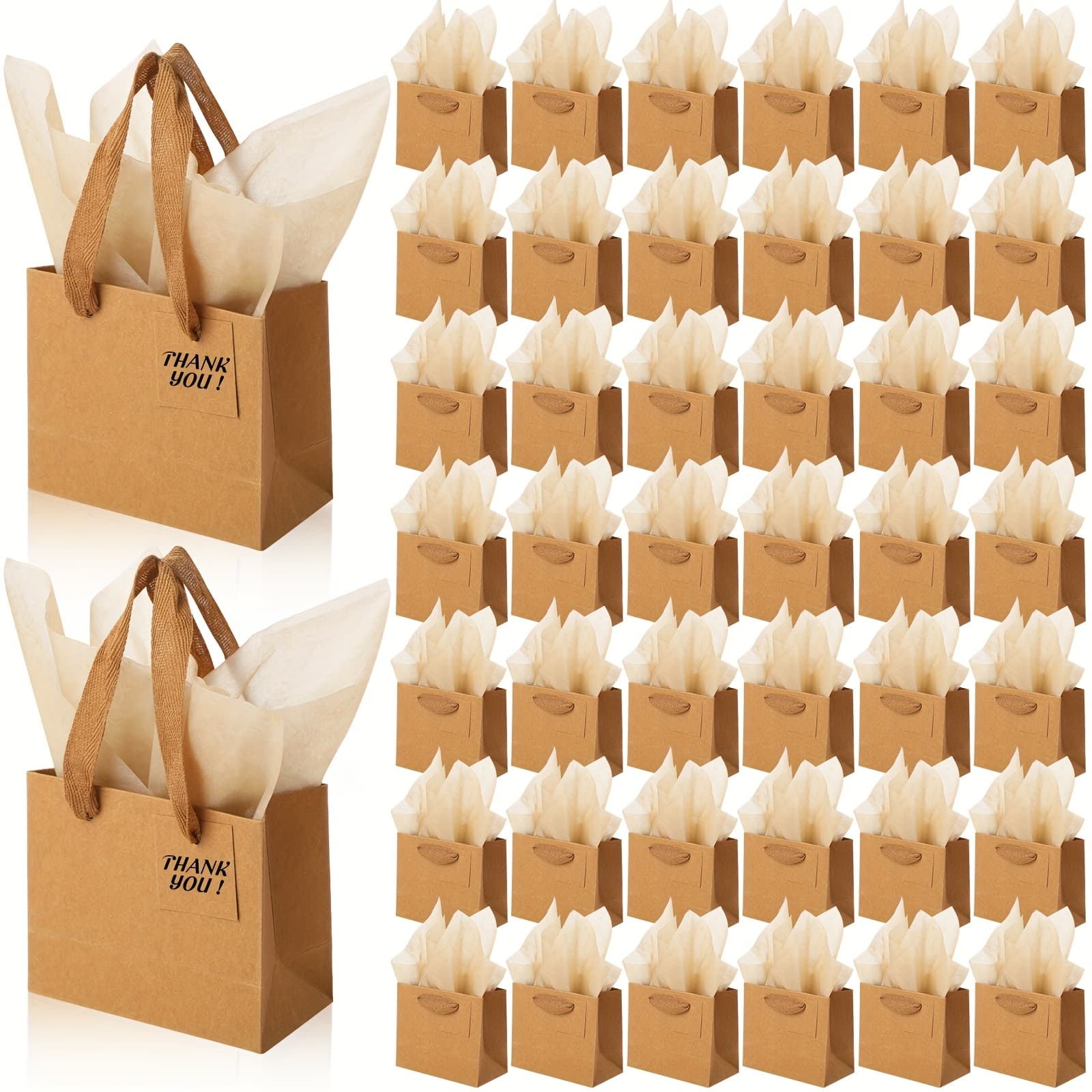 TEMU 100pcs 4.7 X 2.4 X 3.9 Inch Gift Bags Bulk With Tissue Paper Paper Bag With Handle Gift Tag For Birthday, Valentine's Day, Wedding Showers (brown)