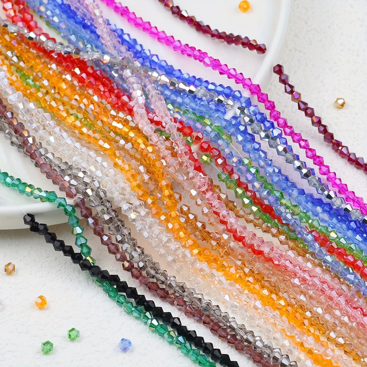 TEMU 200pcs 3mm Rhombus-ended Glass Ab Color-shifting Beads For Making - Bracelets, Necklaces, Earrings Craft Supplies, Beads For Jewelry Making, Necklace Crafting, Earring Components