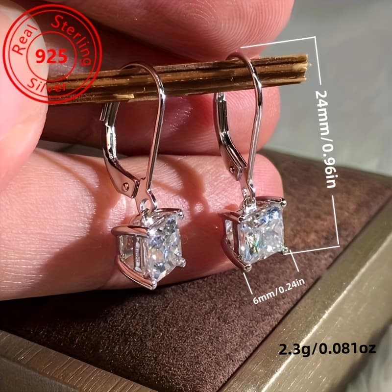 TEMU 1 Pair Sterling Silver 925 Hypoallergenic Hoop Earrings – Cubic Zirconia Dangle Design – Chic & 's Accessory – Perfect For Wedding, & Luxurious Style Gift