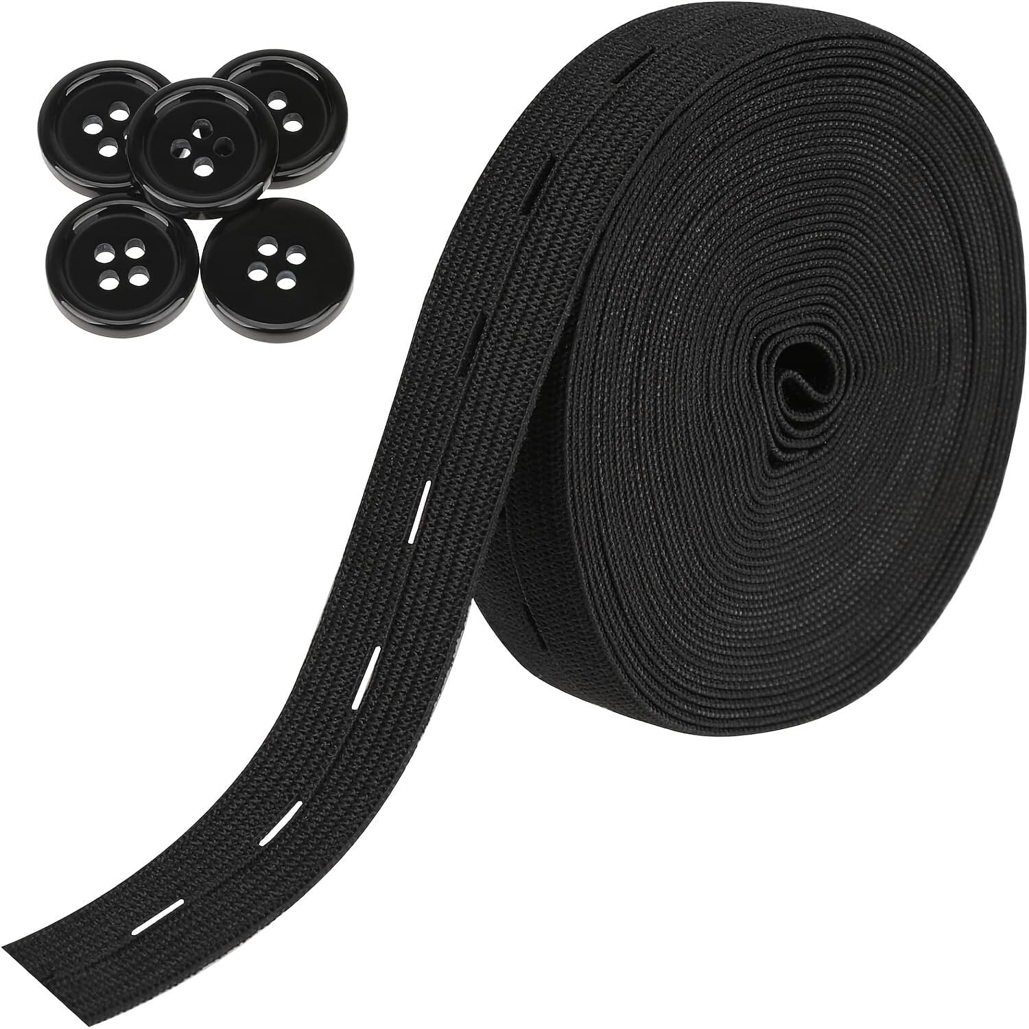 TEMU 3/4 Inch Elastic String Strap Cord For Sewing, Featuring High Knit Bands On A Spool, Designed To Tighten Pant Waists, Complete With 5pcs Of 18mm White Buttons, Perfect For Crafts